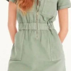 J. Crew Zip-Front Chino Dress Color Slate Green, Size 0